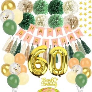Gold and Green 60th Birthday Party Decoration Set balloon cake topper